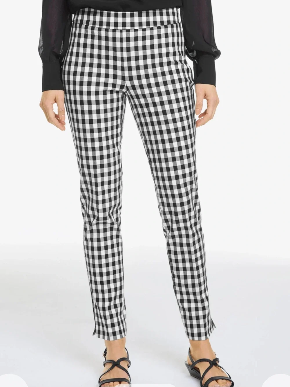 Talbots Gingham Chatham Preppy Ankle Pants Black White Side Zip Size 12 - Picture 1 of 11